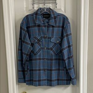Velvet Heart Blue and Brown Plaid Flannel Shirt Jacket Size S